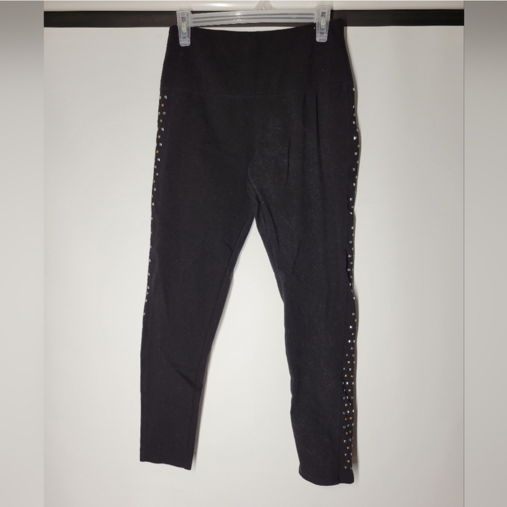 Suave Black Embellished Leggings with Metallic Side Stripe